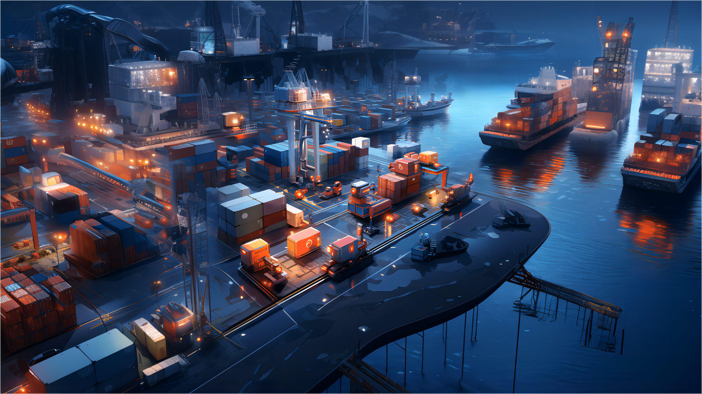 Cargo being loaded onto a vessel at a busy port