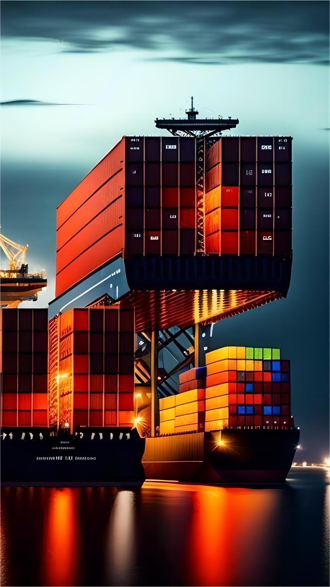 Heavy equipment being unloaded from a container at a California warehouse