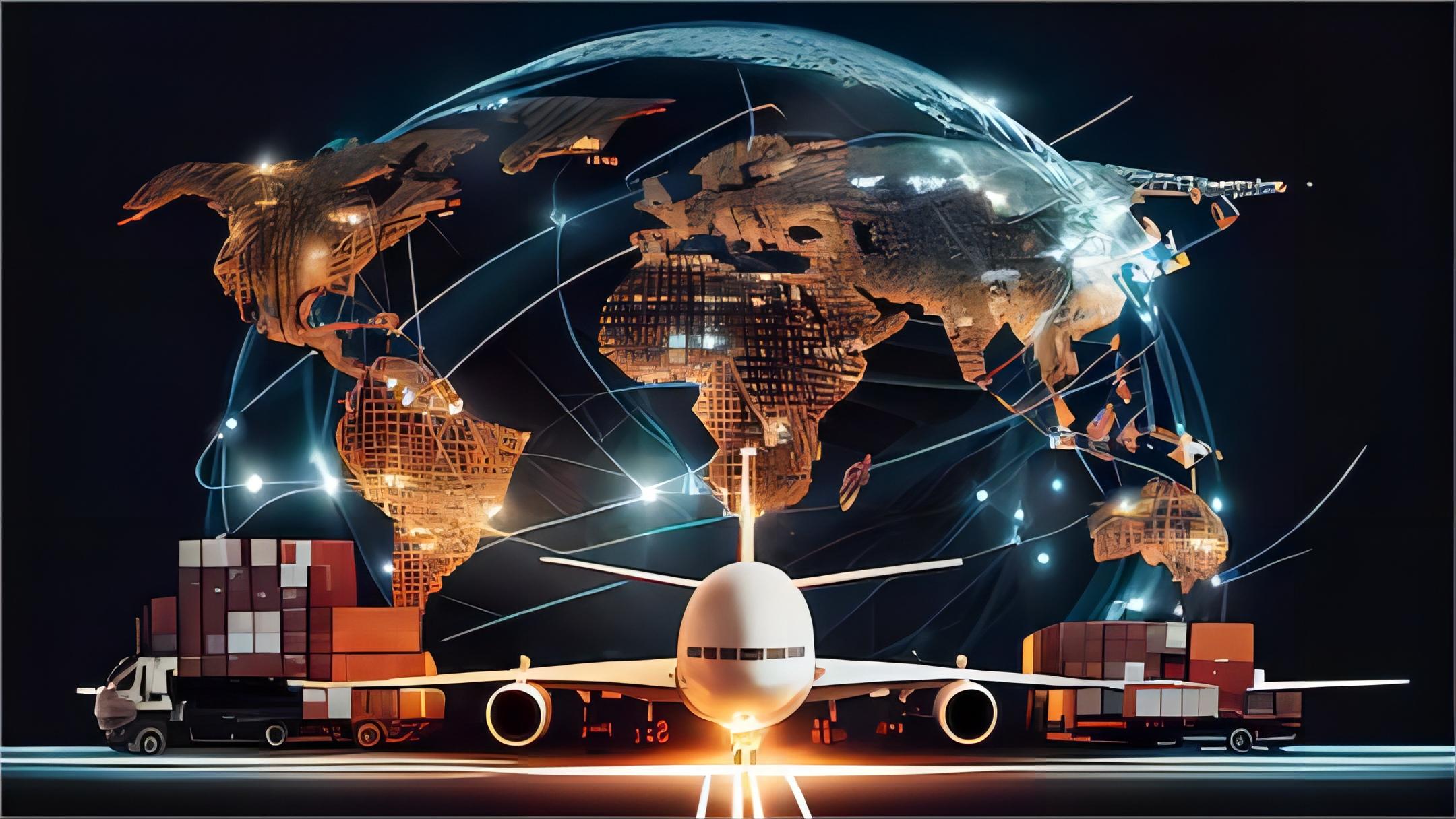 Infographic comparing sea, rail, and air freight routes