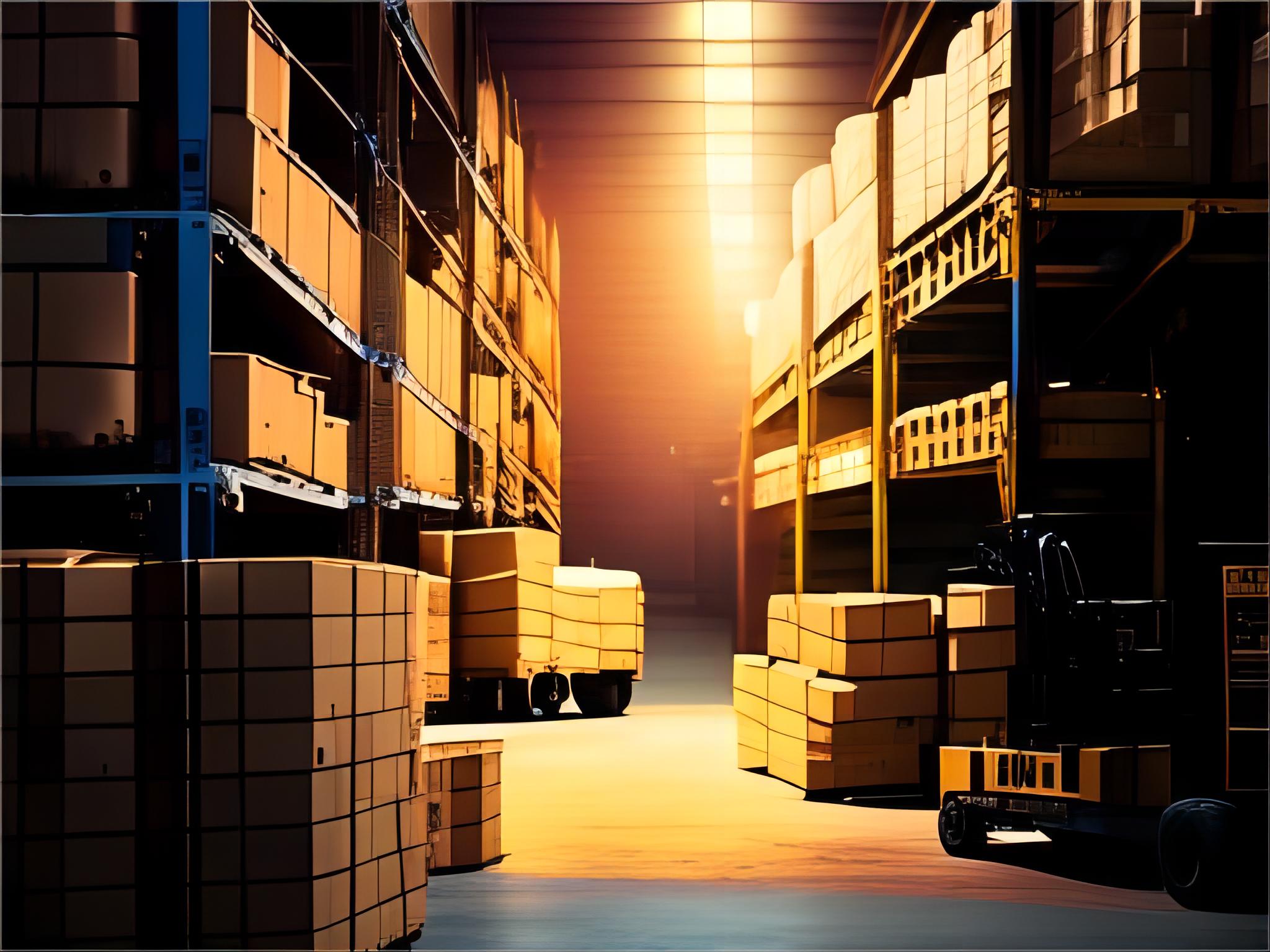 Modern logistics hub with various shipping containers and trucks