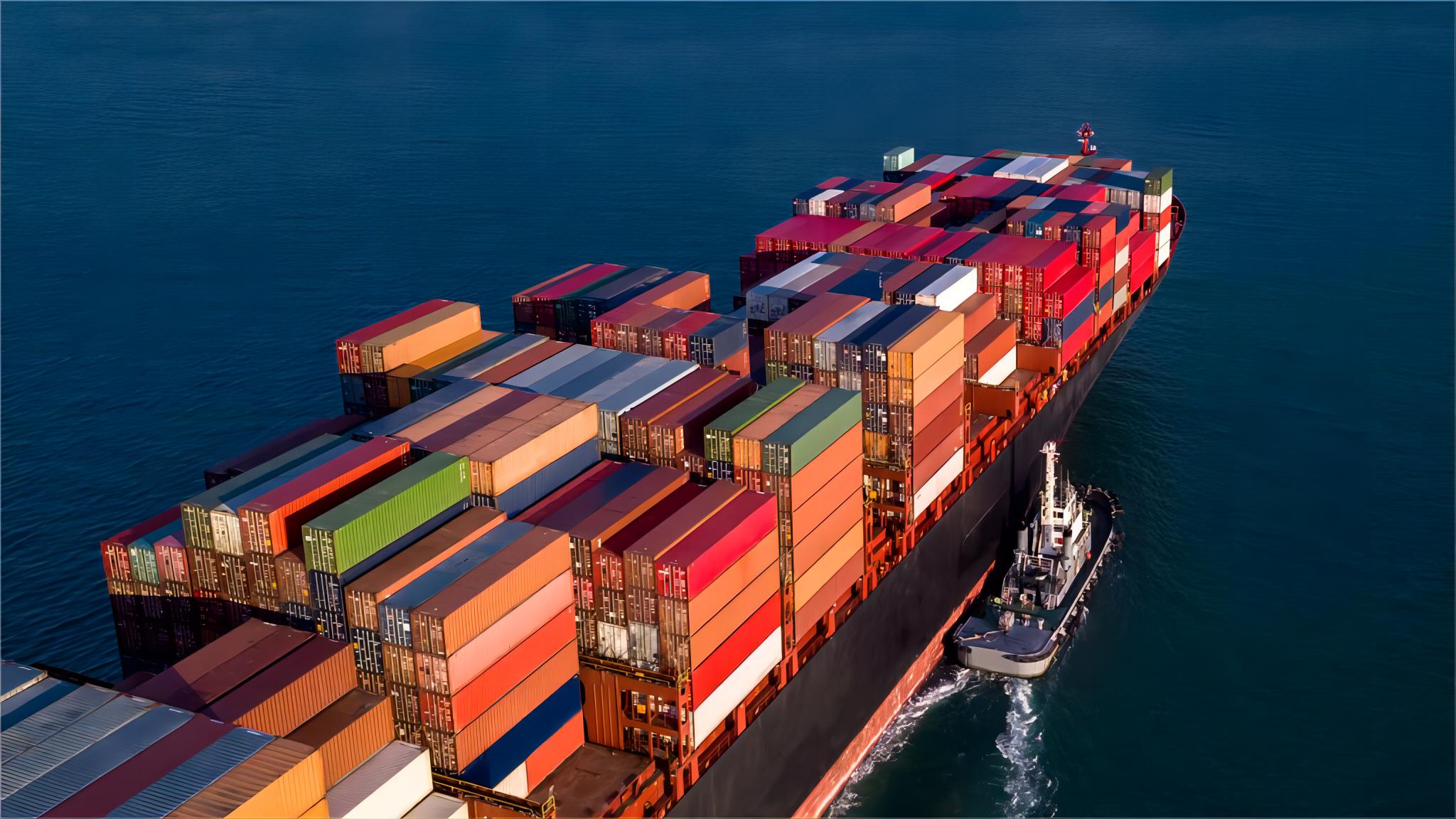 Container ship sailing from China to Europe