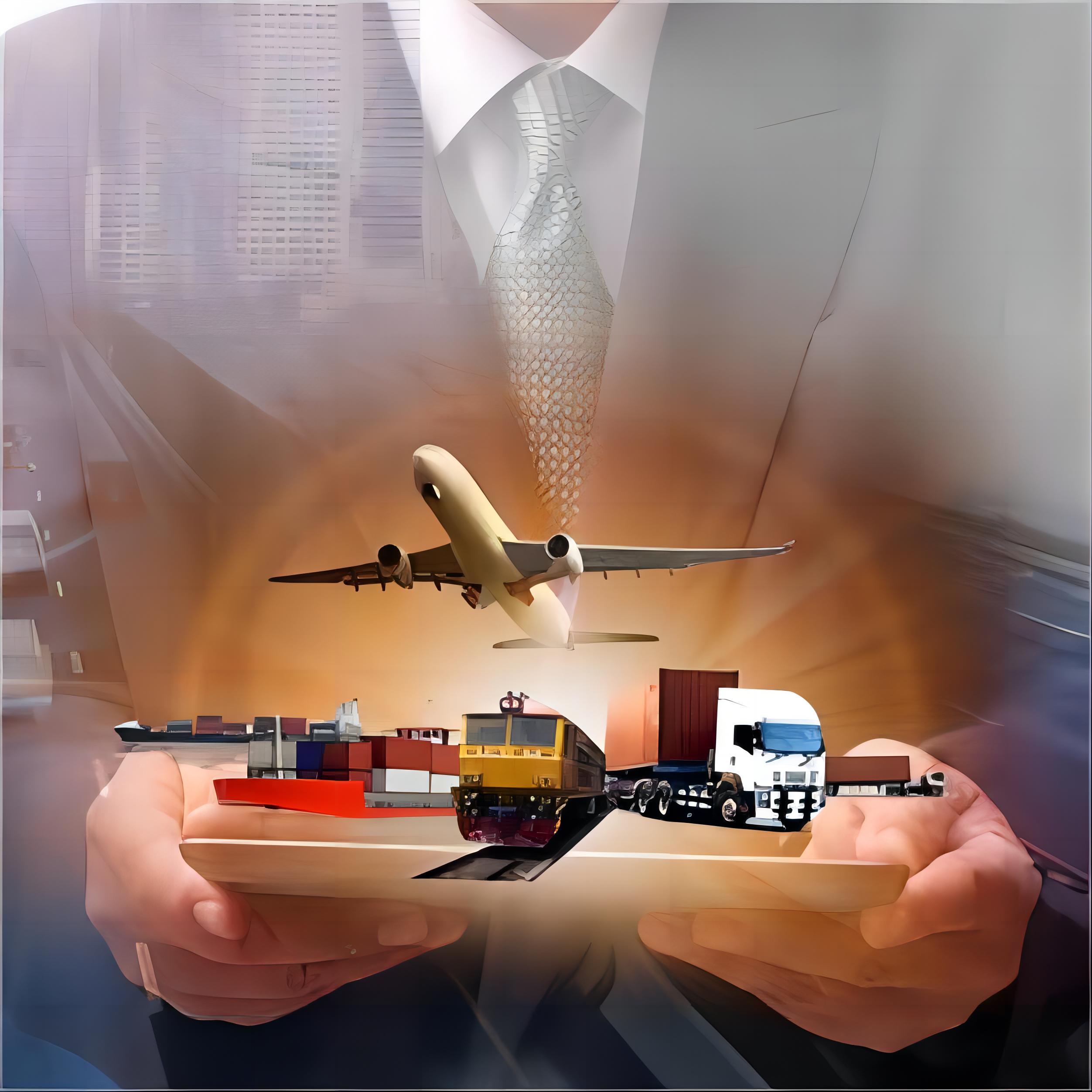 Shipping containers at a busy port, representing global trade.