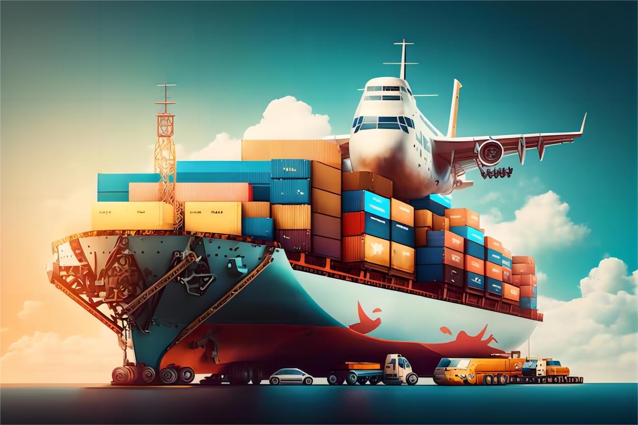 Various shipping containers at a busy international terminal