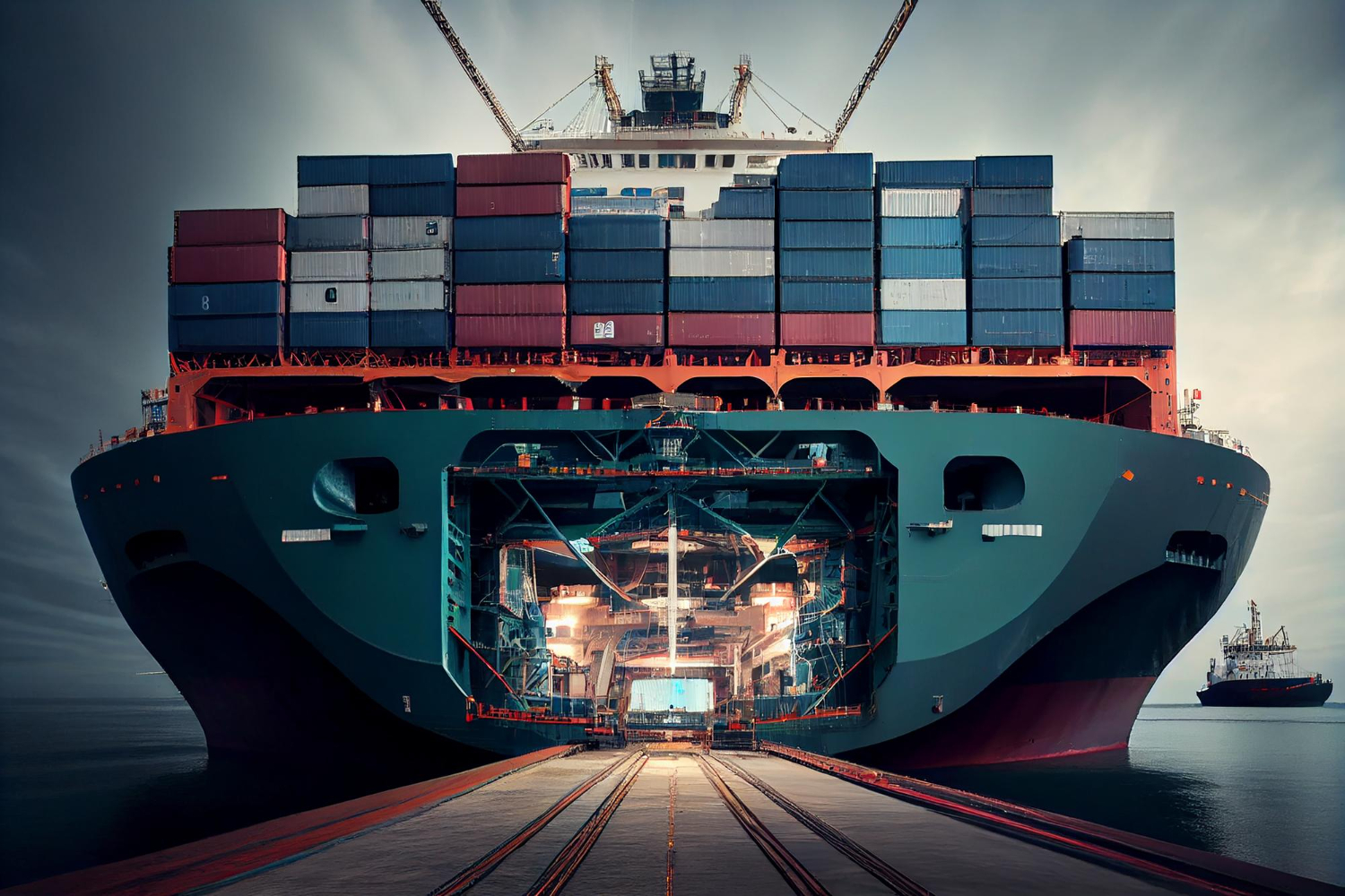 A reefer container being loaded onto a vessel