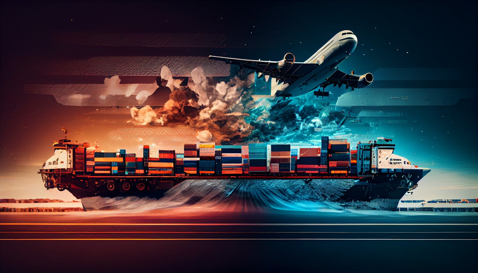 Illustration of a 40HQ container carrying industrial equipment