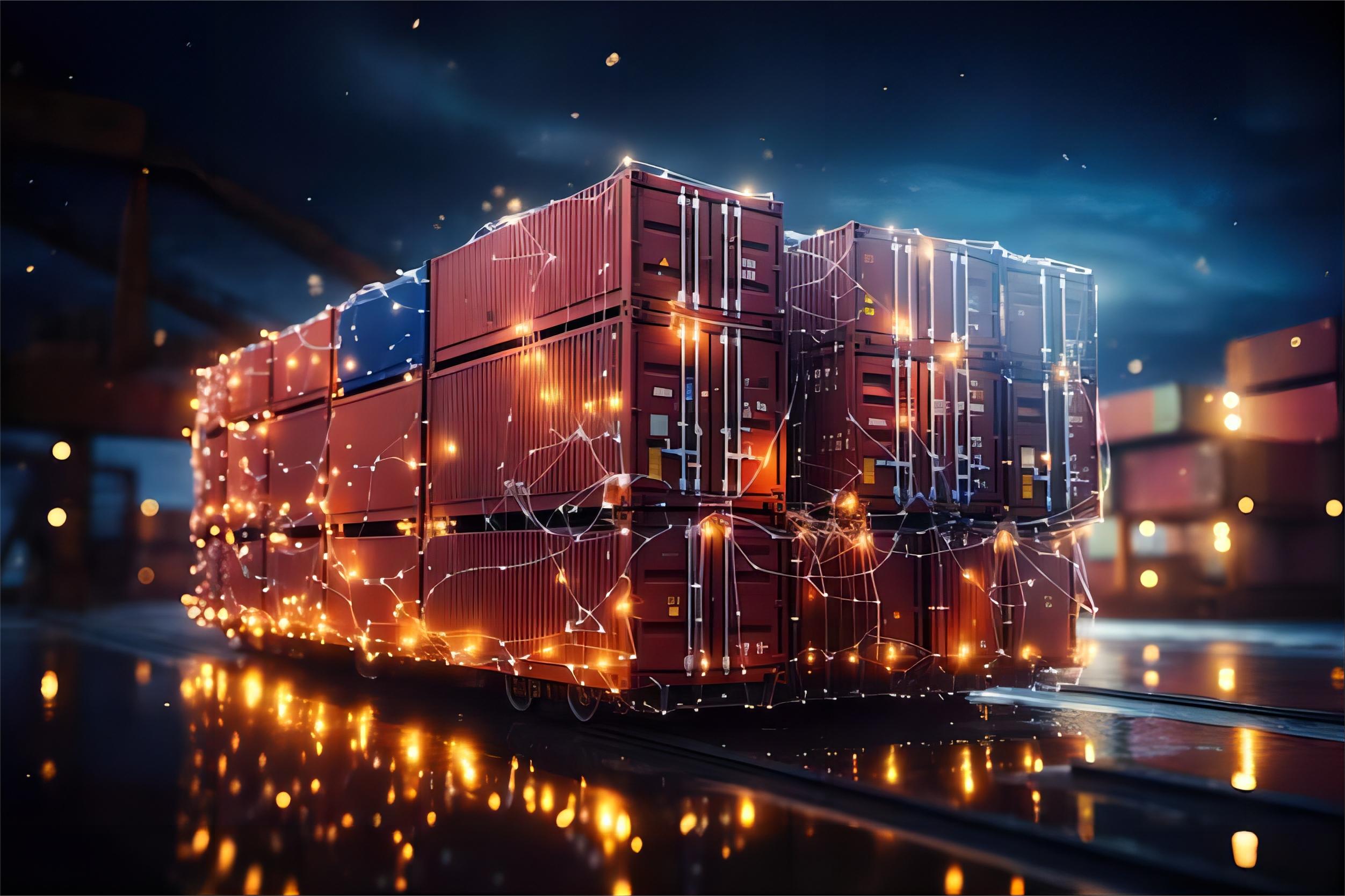 Heavy auto machinery being secured in an open top container