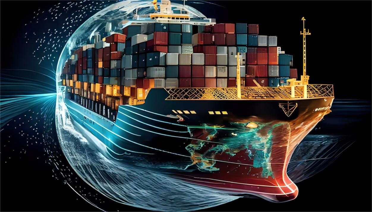 LED lighting fixtures being loaded into a reefer container