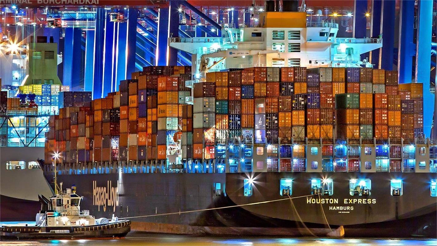 Cargo ship with containers sailing from China to Europe