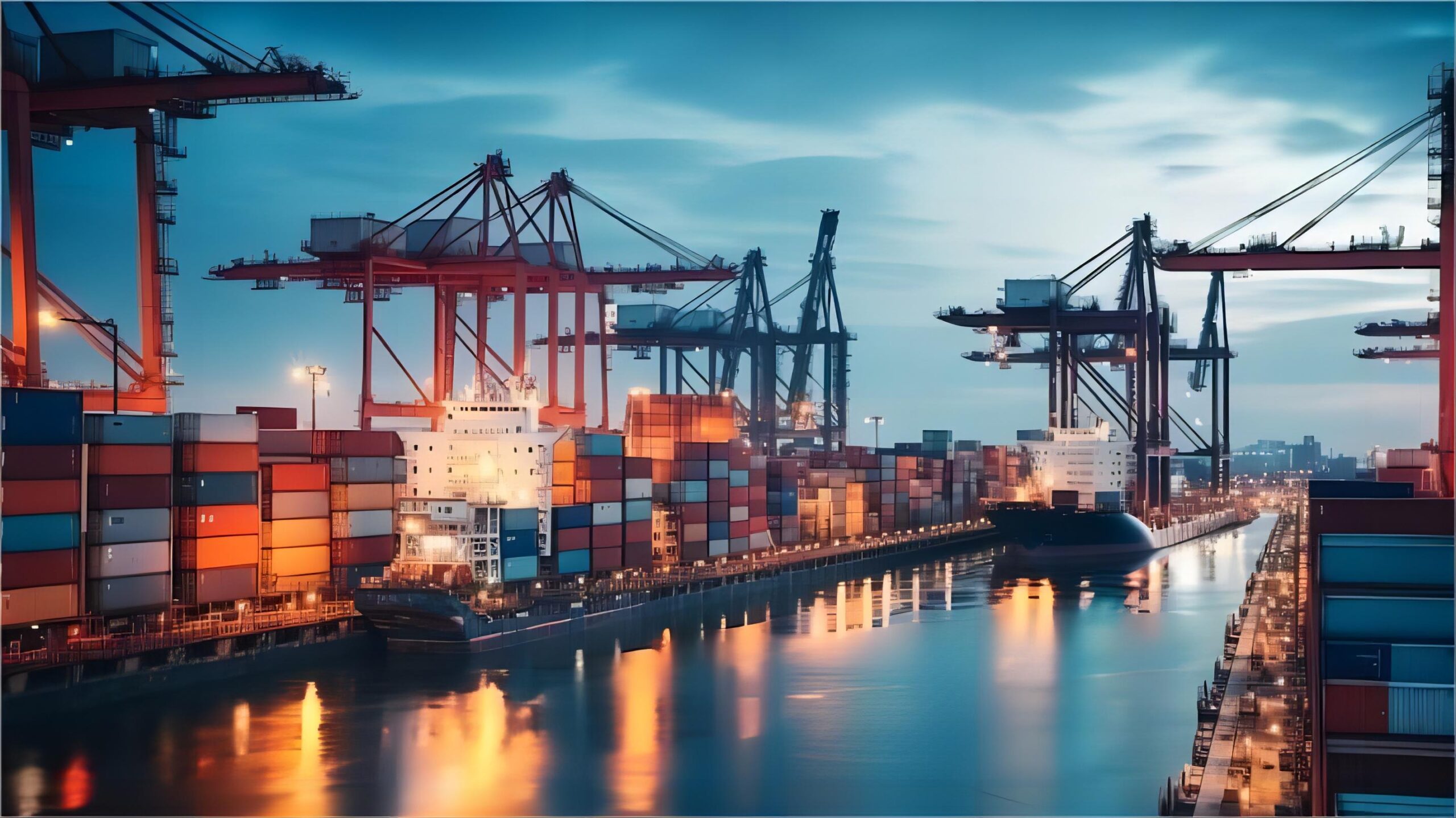 Agricultural tractors being secured for international shipping