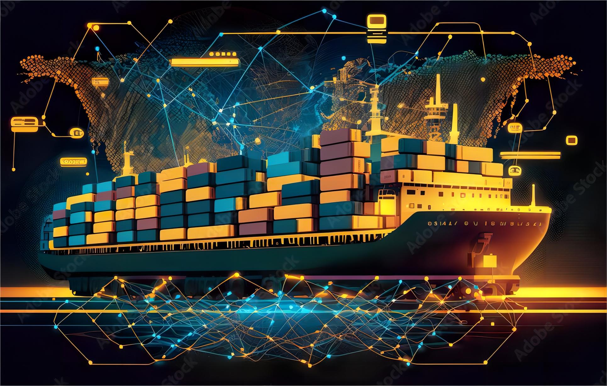 Infographic showing a typical shipping route from China to New Jersey
