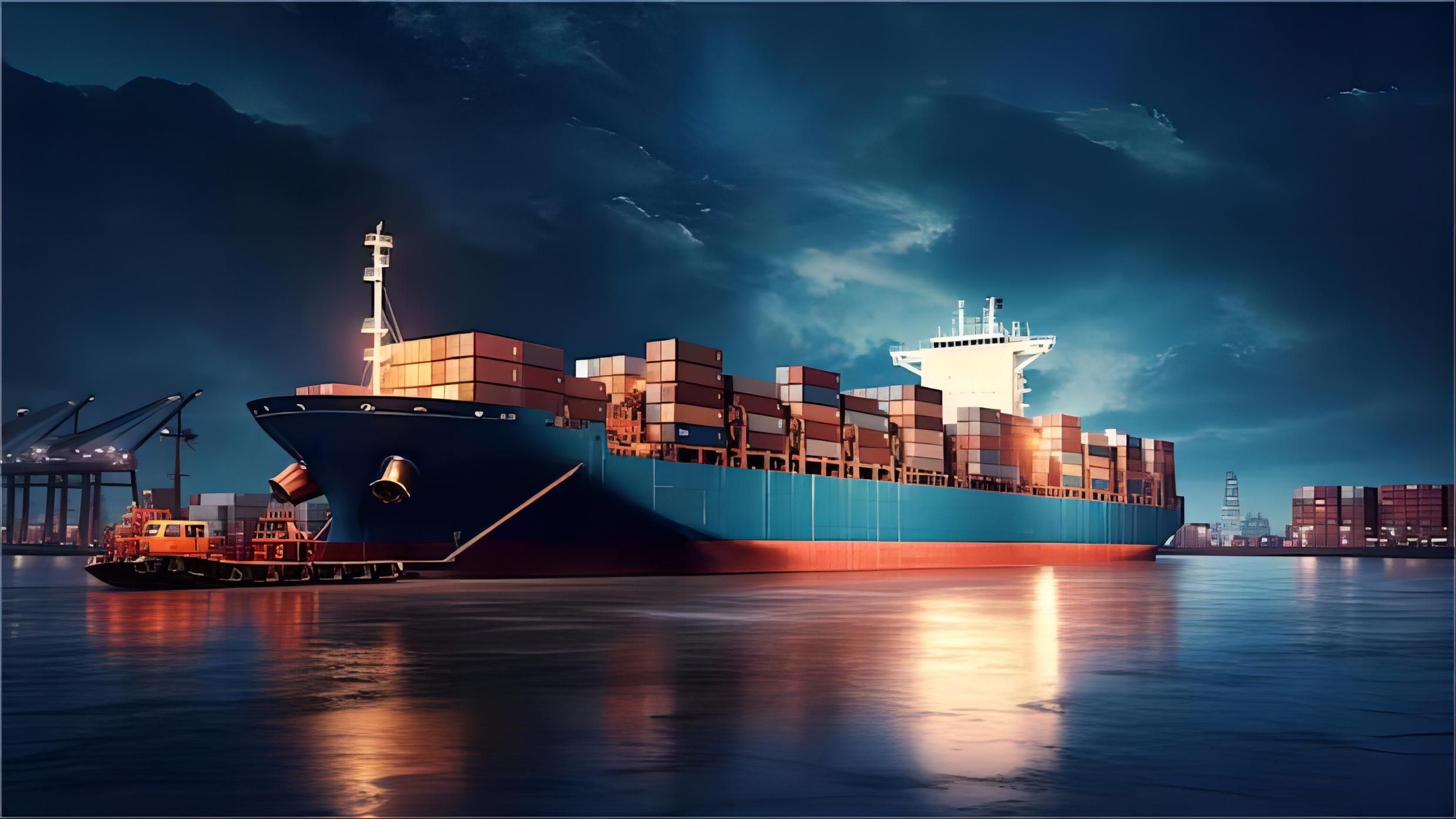 Freight containers being loaded onto a truck at a port