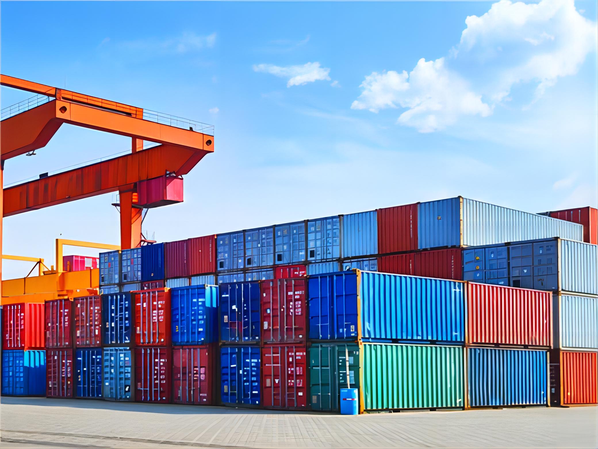 Open top container being loaded with large hardware tools at a port