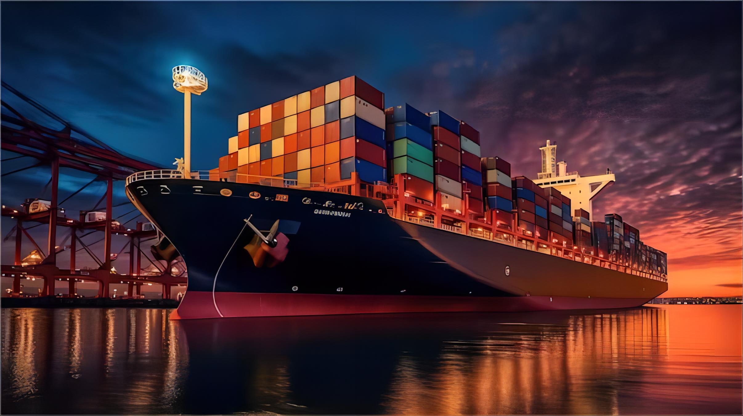 Cargo ship transporting containers from China to USA